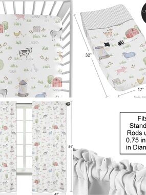 Sweet Jojo designs watercolor farm animal bedroom set with curtains